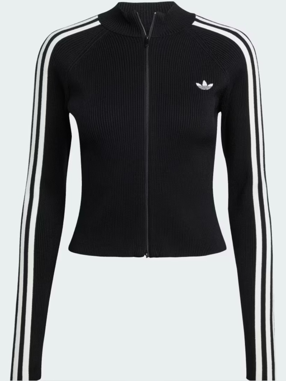 Adidas Adicolor Black Slim Knit Track Jacket with White 3-Stripes